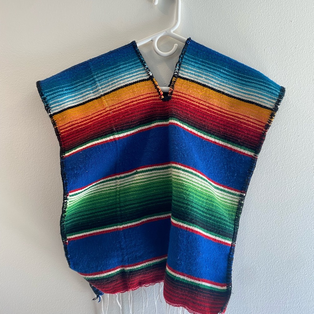 Vintage Kids Colorful Striped Poncho